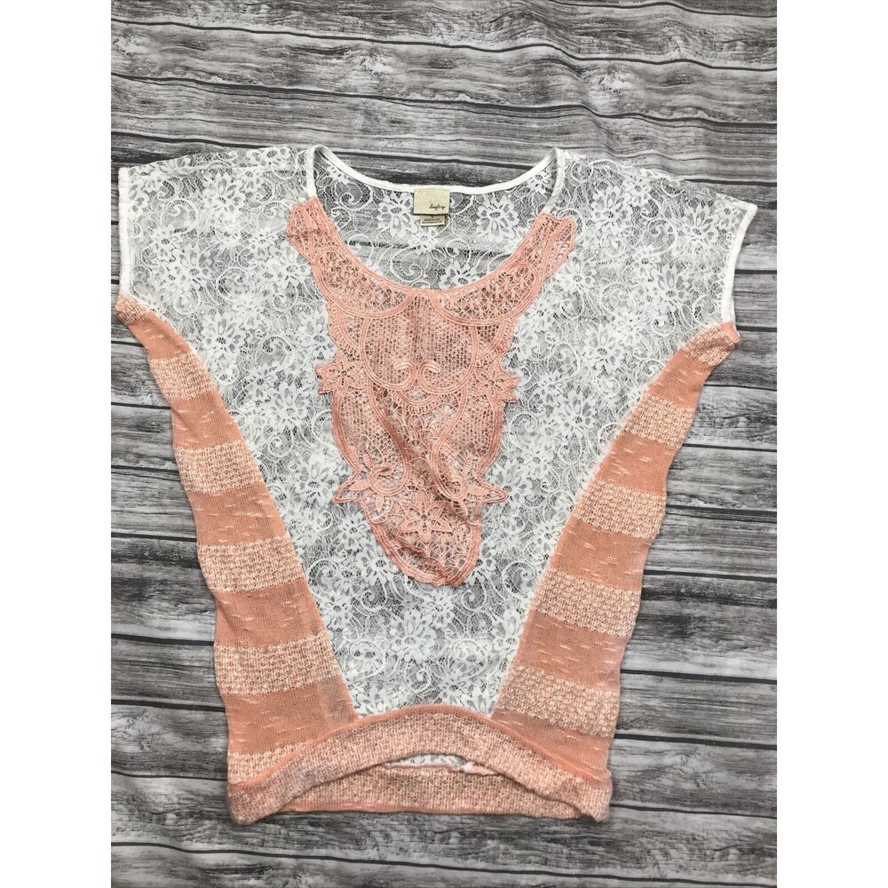 Daytrip Top Womens Small coral orange Floral Lace Sheer